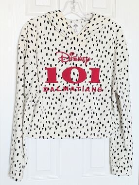 Disney 101 Dalmatians Velour Spotted Hoodie Sweatshirt w/Embroidered Brand